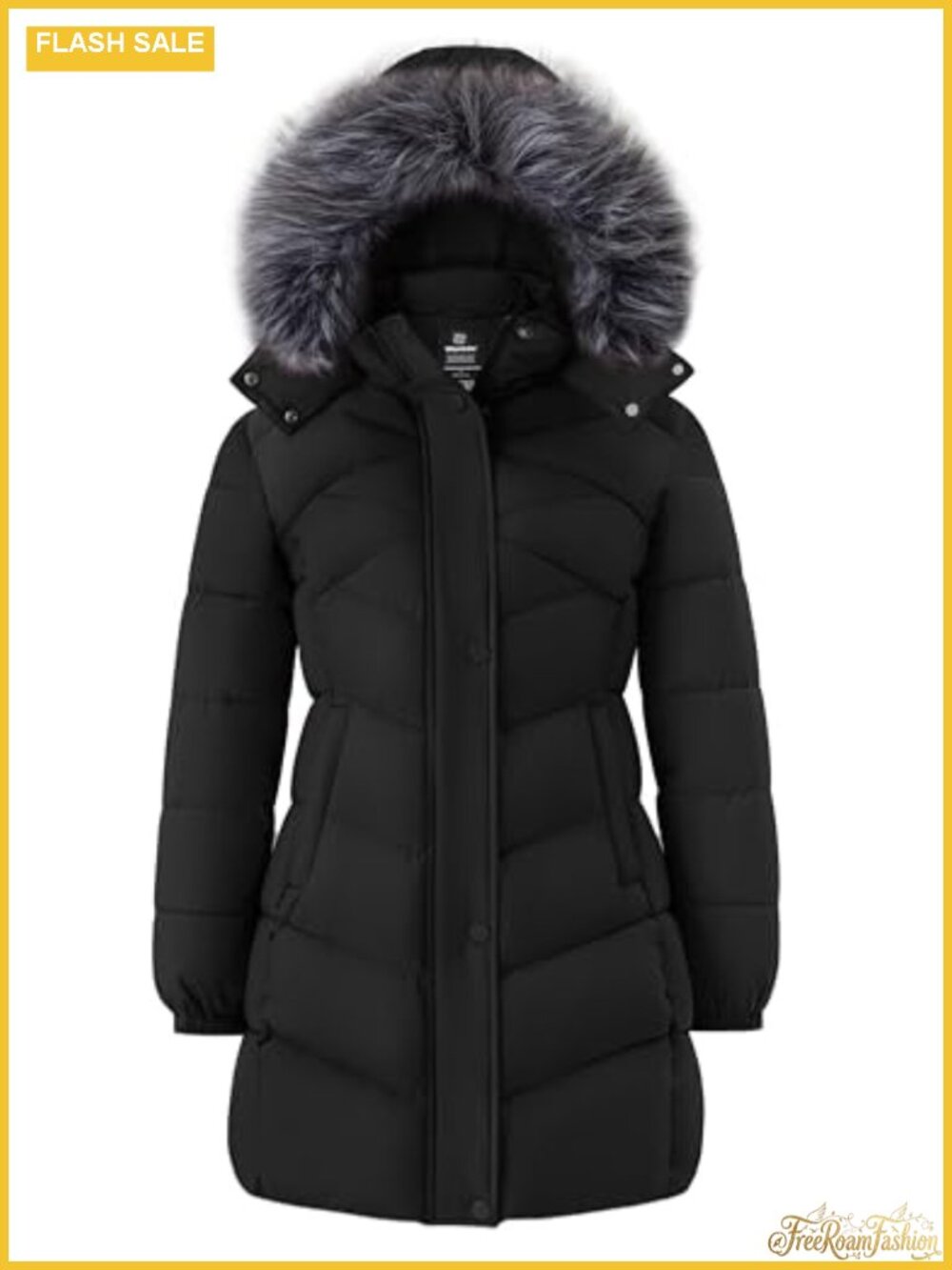 Wantdo Women's Long Puffer Jacket Light Winter Coat Faux Fur Hood
